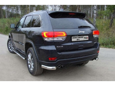 Защита заднего бампера овальные уголки 75х42 мм ТСС для Jeep Grand Cherokee 2013-2021