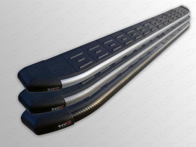 Пороги алюминиевые ТСС с накладкой чёрные для Mitsubishi Outlander 2010-2012