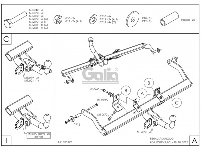 Фаркоп оцинкованный Galia шар A для Renault Kangoo 1998-2008
