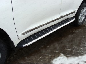 Пороги алюминиевые ТСС с накладкой для Toyota Land Cruiser 200 № TOYLC20015-13AL